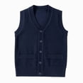 thumbnail image 1 of CAICJ98 Girls Boys Uniform Cotton V-Neck Sweater Vest Knit Sweater Cardigan with Button Fall Clothes (Navy,3-4 Years), 1 of 4