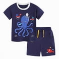 thumbnail image 1 of CAICJ98 Boys Toddler Clothes 2T 3T 4T 5T Kids 2-12 Years Boys Short Sleeve T-shirt Elastic Shorts Set Cartoon Print 2Pcs Toddler Boys Outfits (Dark Blue,2-3 Years), 1 of 7