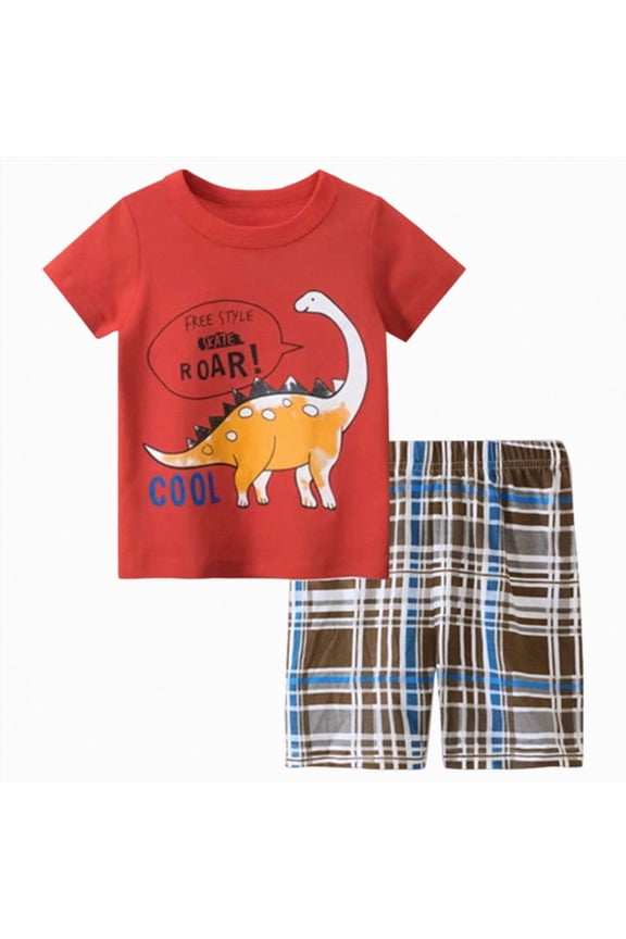 Boys Toddler Summer Clothes 2T 3T 4T 5T Kids 2-7 Years Boys Outfits Letter Graphic Short Sleeve Shirt T-Shirt Tops + Casual Shorts Set (Red,2-3 Years)