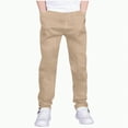 thumbnail image 1 of CAICJ98 Boys Uniform Pants Comfortable Cotton Linen Kids Sweatpants Soild Color Dress Trousers with Pocket Elastic Waist Casual School Pants for Boys (Khaki,7-8 Years), 1 of 6