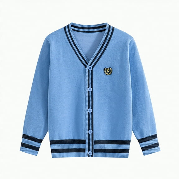 CAICJ98 Boys V-Neck Cardigan Long Sleeve Sweater with Pockets Classic Uniform Sweater for Toddler Boys Fall Clothes for Kids Blue,3-4 Years
