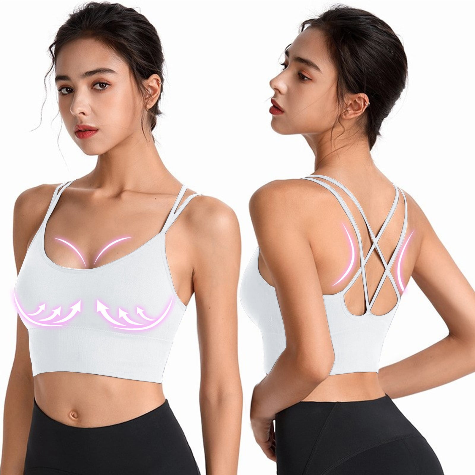 CAICJ98 Bras For Women Yoga Tank Tops for Women Built in Shelf Bra B/C Cups  Strappy Back Activewear Workout Compression Tops White,L 