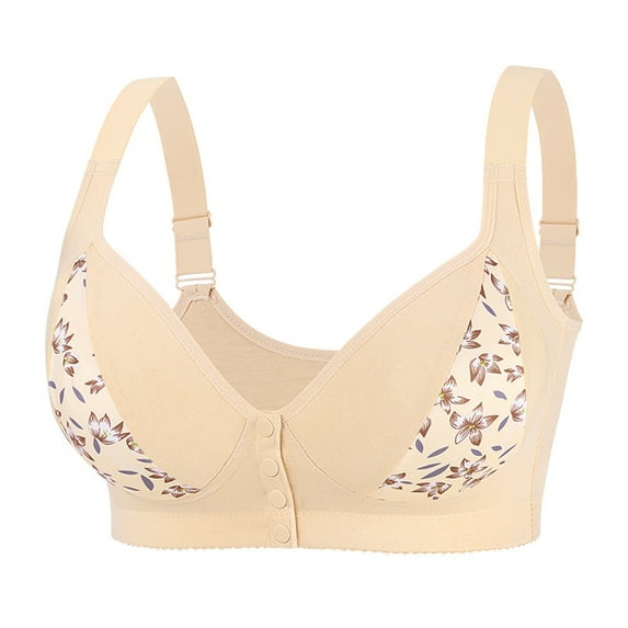 CAICJ98 Bras for Women, Front Snap Closure Padded Bra for Older Senior Women, Comfortable and Convenient, No Underwire Women Bras Light Light Yellow,46E