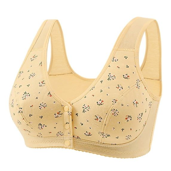CAICJ98 Bras for Senior Women Front Snap Closure Padded Bra for Older Senior Women, No Underwire Comfortable Bra Light Yellow,44