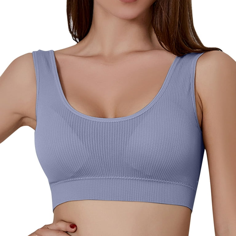 CAICJ98 Bras for Women Women's Pure Comfort Light Support Pullover Wireless  T-Shirt Bra with Moisture-Wicking Blue,M