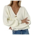 thumbnail image 1 of CAICJ98 Cardigan For Women Long Women's Open Front Knit Sweater Oversized Lantern Sleeve Cardigan Outwear White,3XL, 1 of 5