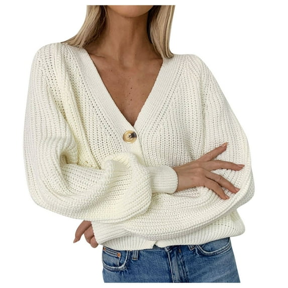 CAICJ98 Cardigan For Women Long Women's Open Front Knit Sweater Oversized Lantern Sleeve Cardigan Outwear White,3XL