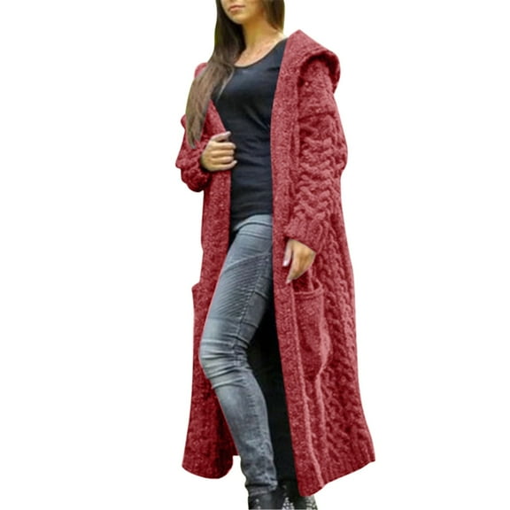 CAICJ98 Cardigan for Women Lightweight Women's 2023 Long Sleeve Waffle Knit Cardigan Open Front Cozy Sweater Coat with Pockets Hot Pink,M