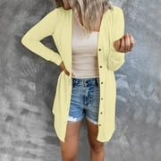 CAICJ98 Cardigan for Women Plus Size Women's Long Sleeve Open Front Lightweight Cardigan Sweaters with Pockets Yellow,L
