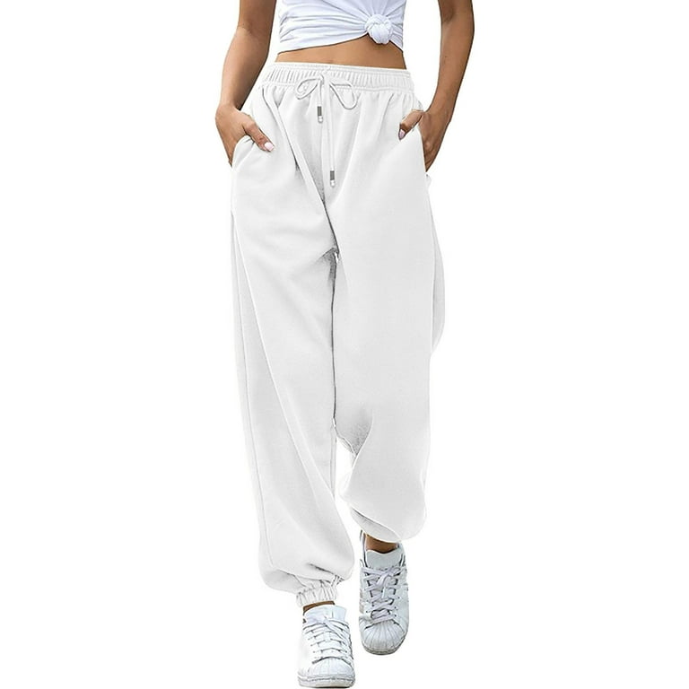 CAICJ98 Cargo Pants Women Women's Casual High Waist Fold Pleated Straight  Leg Trousers Work Pants with Pocket White,S 