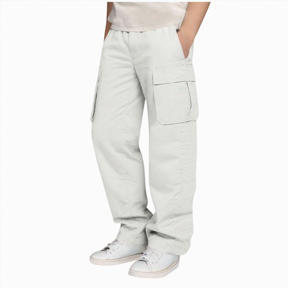 CAICJ98 Cargo Pants for Boys Outdoor Youth Quick Dry Hiking Pants Lightweight Athletic Pants with Zipper Pockets Boys' Pants (White,8-9 Years)