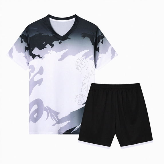CAICJ98 Children's Football Uniform Set, Boys and Girls Training Short-Sleeved Youth Team Uniform for Kids (Black,9-10 Years)