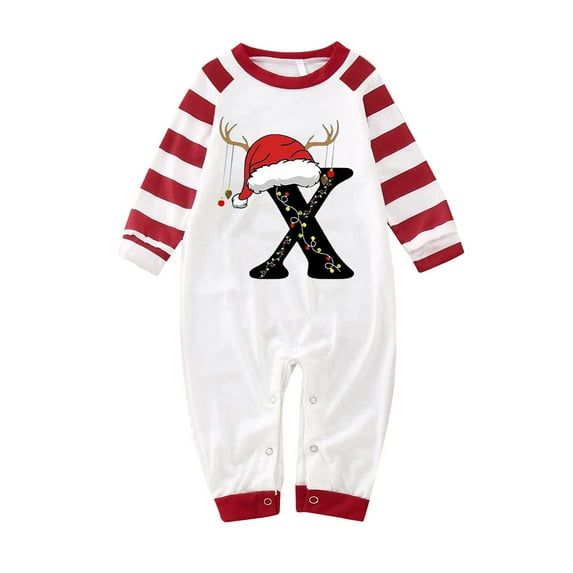 CAICJ98 Christmas Family Pajamas Matching Set, Holiday Xmas Letter Print Stripe Sleepwear Set for Dad/Mom/Kid/Baby,0-24Months