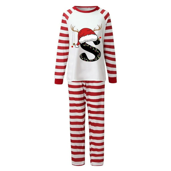 CAICJ98 Christmas Matching Pajamas for Family Sets, Parent-Child Letter Print Stripe Long Sleeve Tops + Stripe Pants for Men/Women/Kids/Baby Holiday Sleepwear Pjs Set,L-2XL