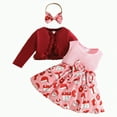 thumbnail image 1 of CAICJ98 Christmas Outfits for Toddler Baby Girls Long Sleeve Velvet Cardigan Floral Turu Dress Headband Toddler Baby Girls Fall Winter Clothes Red,Size 12-18 Months, 1 of 7