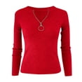 thumbnail image 1 of CAICJ98 Cropped Sweaters for Women Womens Off Shoulder Knit Sweaters Oversized V Neck Long Sleeve Loose Lightweight Pullover Tops Red,S, 1 of 3