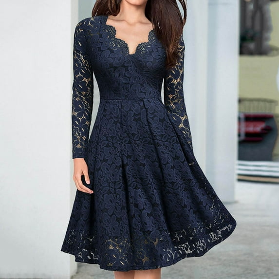 CAICJ98 Dresses for Women 2023 Party Womens Deep V Neck Ruffle Sleeve Sheath Party Formal Slit Pencil Dress Navy,XXL