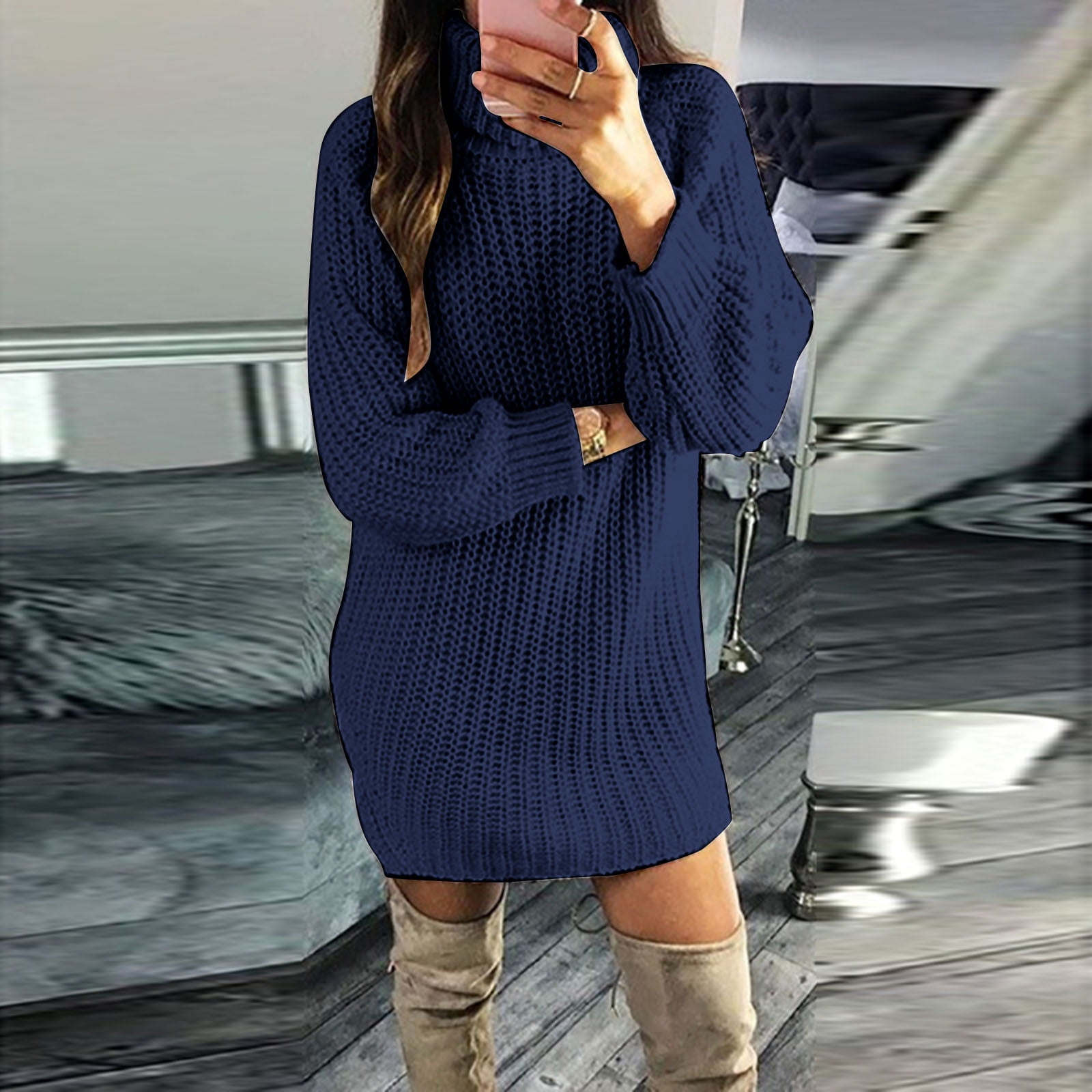 CAICJ98 Long Sweater Dress For Women Sweater Dress for Women Ribbed Knit  Fitted midi Fall Winter Bodycon Cowl Neck Dresses Khaki,XL - Walmart.com