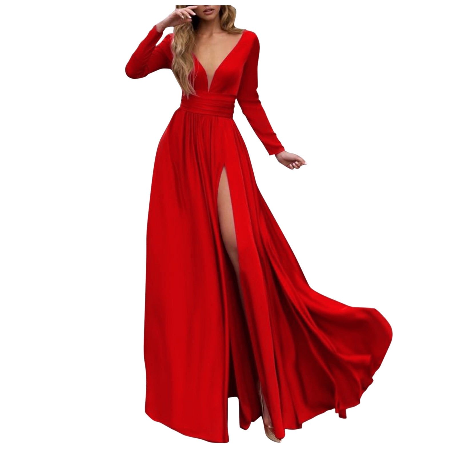 CAICJ98 Long Sleeve Dress For Women Wedding Guest Women Bra V Neck Off  Shoulder Backless Floor Length Sequin Evening Maxi Dress ,XL