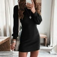 thumbnail image 1 of CAICJ98 Fall Clothes for Women 2023 Women's Chenille Sweater Dress Neck Lantern Long Sleeve Dresses Black,S, 1 of 5