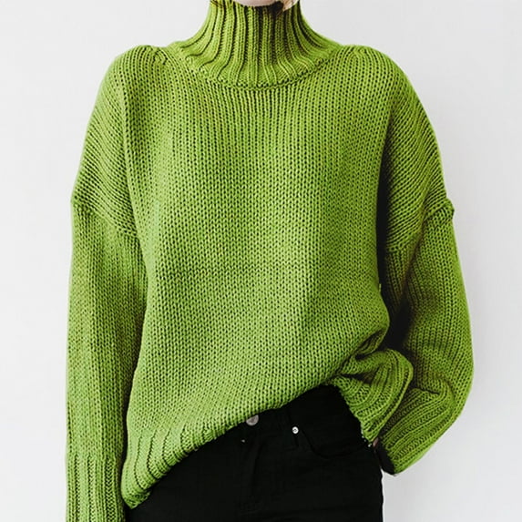 CAICJ98 Fall Sweaters for Women 2023 Womens Turtleneck Sweaters Batwing Sleeve Oversized Knitted Pullover Jumper Green,XL