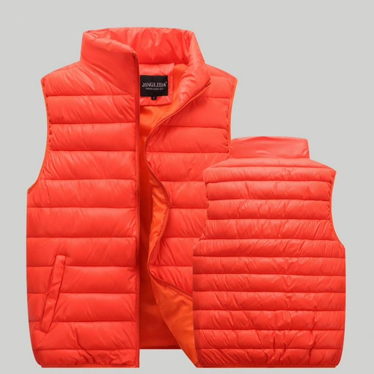 CAICJ98 Fall Vests for Women 2023 Women's Fashion High Neck Zipper Cropped  Puffer Vest Jacket Coat Orange,3XL 