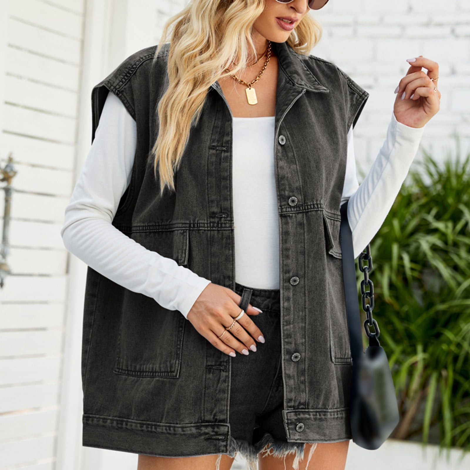 CAICJ98 Fall Vests for Women 2023 Womens Fuzzy Lined Vest Reversible Sherpa Zip Up Jacket Warm Quilted Lightweight Pocket Outwear Black XL