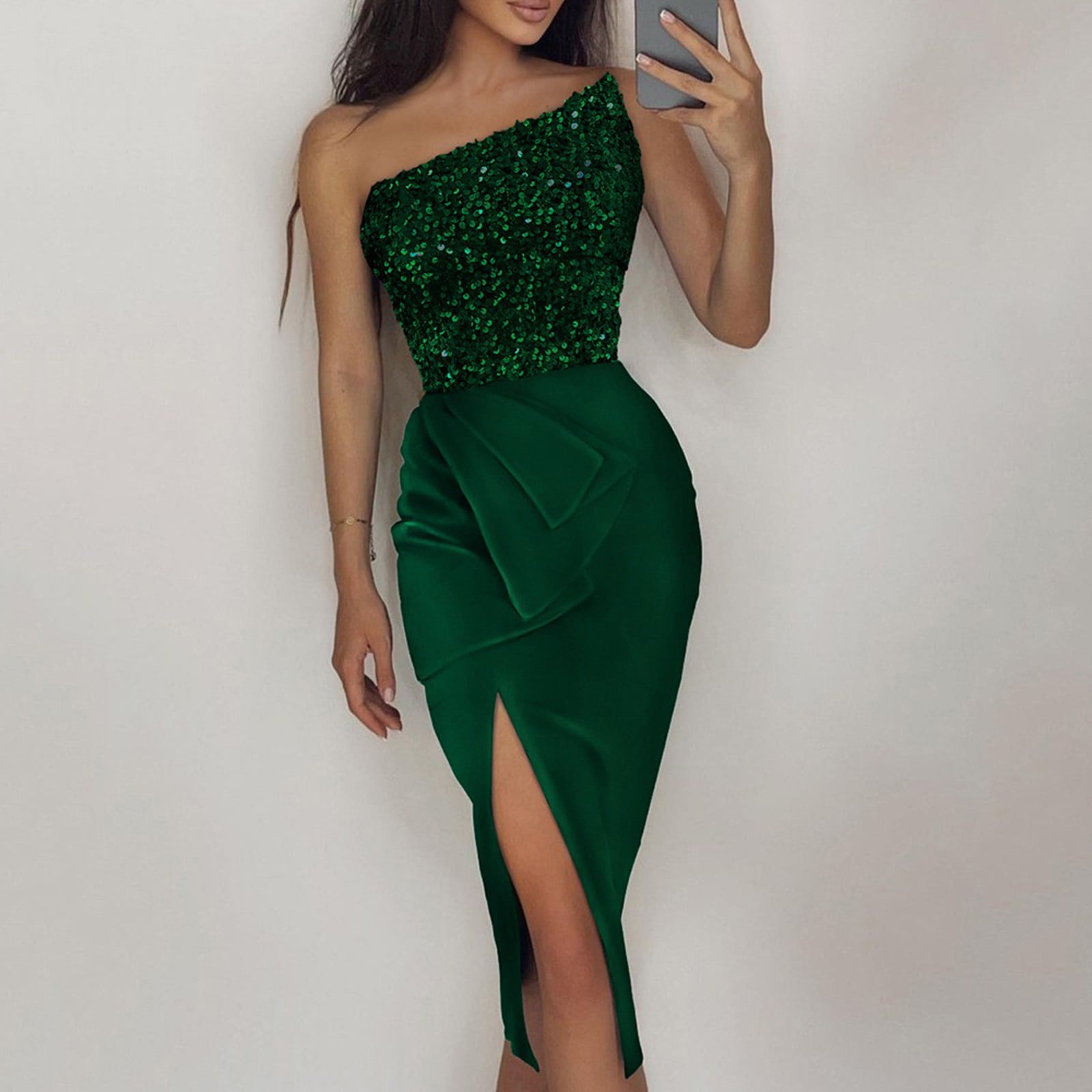CAICJ98 Fall Wedding Guest Dresses For Women Women's Elegant Off Shoulder  Ruffle Formal Evening Long Dress Green