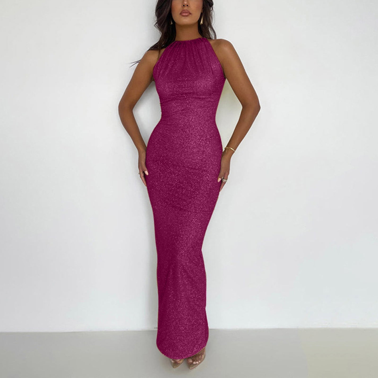 green emerald velvet dress Sleeveless Halterneck A-Line High-Low Wedding Guest Dress main image 1