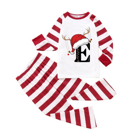 CAICJ98 Family Christmas Pjs Matching Sets, Parent-Child Letter Print Stripe Long Sleeve Tops + Stripe Pants for Men/Women/Kids/Baby Holiday Sleepwear Pjs Set,2-9 Years