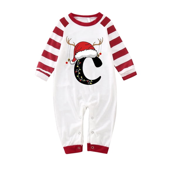 CAICJ98 Family Christmas Pjs Matching Sets, Parent-Child Letters Print with Stripe Pants Sleepwear Loungewear for Dad/Mom/Kid/Baby Holiday Outfits,0-24Months