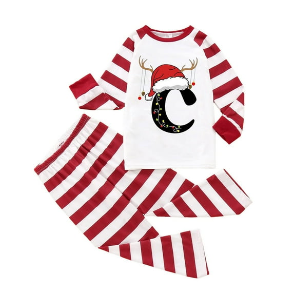 CAICJ98 Family Matching Christmas Pajamas Letter Print Holiday PJs Sleepwear Loungewear Soft Nightwear for Dad/Mom/Kid/Baby,2-9 Years