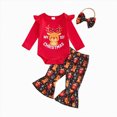 thumbnail image 1 of CAICJ98 My First Christmas Baby Girl Outfit Newborn Ruffle Long Sleeve Romper Flare Pants Set with Headband Infant Fall Winter Clothes, Size 12-18 Months, 1 of 8