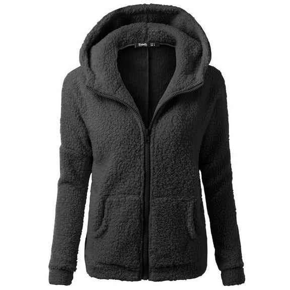 CAICJ98 Flannel Jacket Women Women Oversized Sherpa Hoodie Fuzzy Jacket Zip Up Outerwear Coat with Pockets Black,3XL