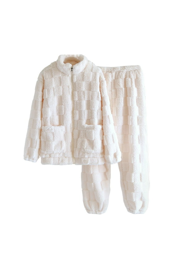 Flannel Pajamas Women Designer Stylish Home Clothes Suit Fall Winter Unisex Matching Pyjamas Flannel Nightgown Nightwear for Women XL,White