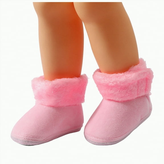 CAICJ98 Fleece Baby Booties Warm Cozy Baby Slippers, Easy to Put on, Christmas Baby Gifts, Soft Newborn Booties Non-Slip Adjustable Infant Winter Boots Pink,4(Infant)
