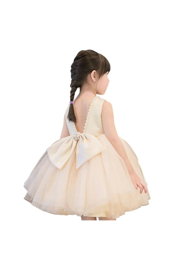 Flower Girls Dress Wedding Satin Dresses Princess Birthday Party Prom Ball Gown for Toddler Kids Rose Gold,4-5 Years