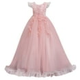 thumbnail image 1 of CAICJ98 Flower Girls Maxi Dress Bridesmaid Wedding Pageant Party Princess Dress for Girls Communion Floral Boho Vintage Lace Dance Gown Pink,11-12 Years, 1 of 4