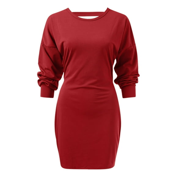 CAICJ98 For Women Women's Chenille Sweater Dress Neck Lantern Long Sleeve Dresses Red,XXL