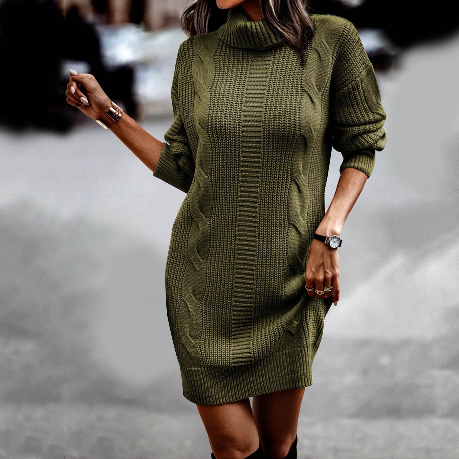 [ JEANS] Cable Sweater Dress ☆送料込☆ Sweaters Women'S Crewneck Long Sleeve Cable Knit Sweater