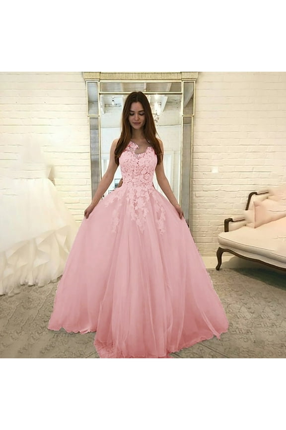 Formal Dresses For Women Women's Elegant Round Neck V-Back Wedding Guest Floral Lace Party A Line Dress Pink,5XL