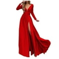 thumbnail image 1 of CAICJ98 Formal Dresses for Women Women's Lace Long Sleeve Dress V-Neck Elegant Tight Folds Dresses Red,XL, 1 of 5