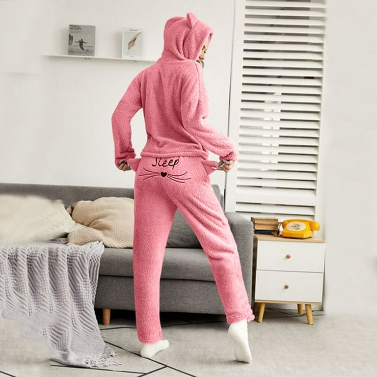 Pink fuzzy pajamas deals