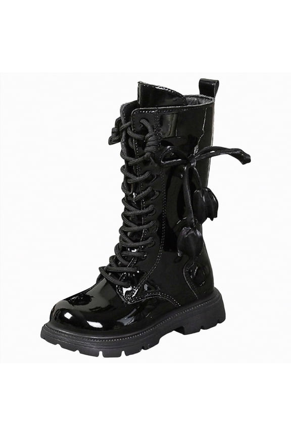 Girl Boots Knee High Lace Up Side Zipper Mid Calf Combat Boots Sparkly Rainbow Winter Horse Riding Boots for Girls (Toddler/Little Kid/Big Kid),12.5