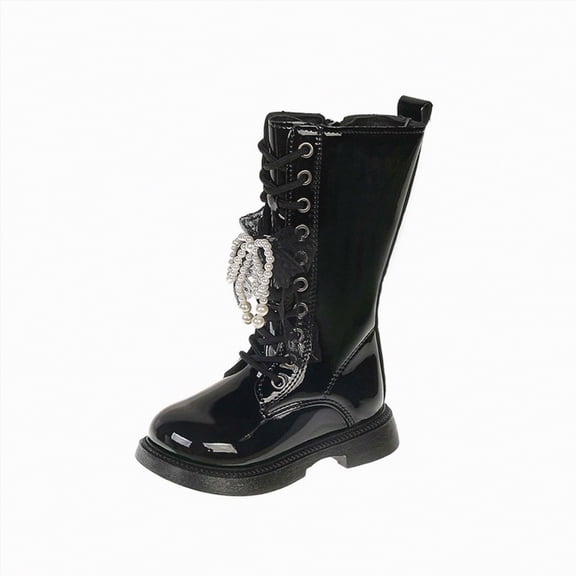 CAICJ98 Girl Boots Lace Up Boots Mid Calf Combat Boots Fashion Waterproof PU Leather Side Zipper Punk Goth Riding Boots for Girls (Toddler/Little Kid/Big Kid),9