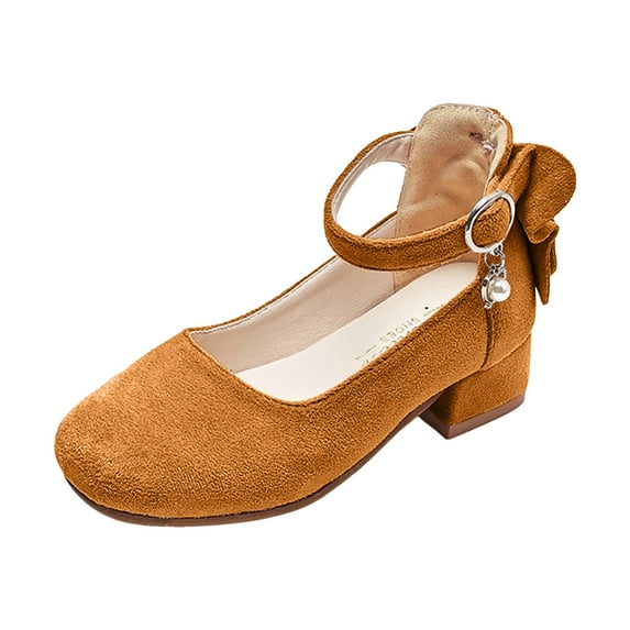 CAICJ98 Girl Low Heel Dress Shoes Cute Low Chunky Heels Ankle Strap Buckle Mary Jane Princess Pumps Shoes Yellow,1(Little Kid/Big Kid)