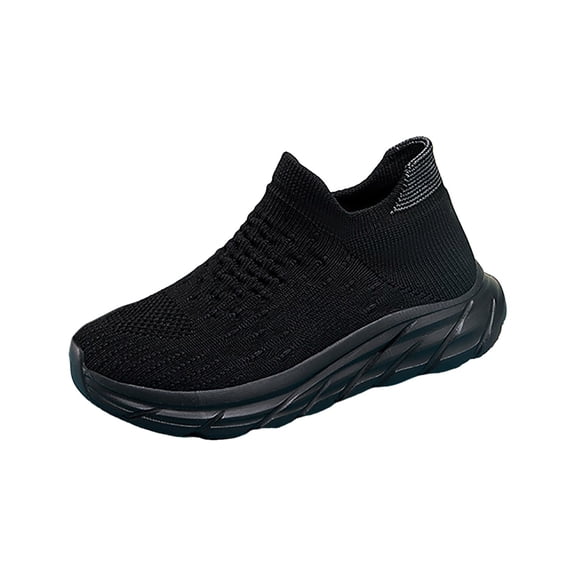 CAICJ98 Girl Sneakers Fashion Comfort knit Slip-on Sock Shoes Lightweight Breathable Running Shoes for Kids Black,4(Little Kid/Big Kid)