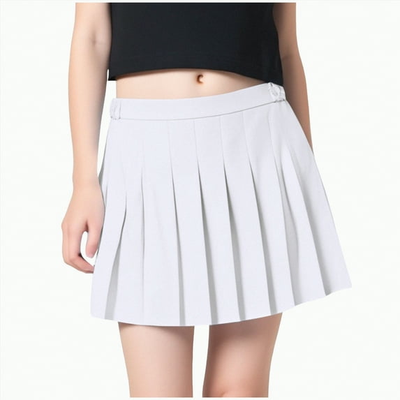 CAICJ98 Girl Tennis Skirt Casual Mini Flare Plain Skirt Stretch Waist Skater Uniform Pleated Skirts for Girls (White,16-17 Years)