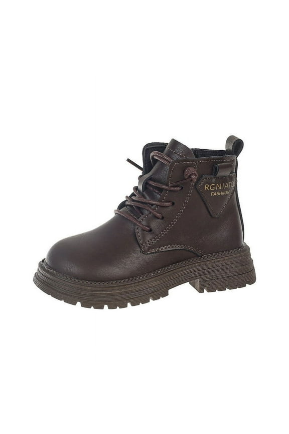 Girl Toddler Boots Lace Up Combat Boot Side Zipper Comfortable Kids Boots Boys Brown (Little Kid/Big Kid),13.5