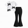thumbnail image 1 of CAICJ98 Girl's 2 Piece Cute Summer Clothes Bowknot Ruched Crop Tops and Flare Pants Sets Toddler Spring Elegant Outfits (White,3-4 Years), 1 of 4